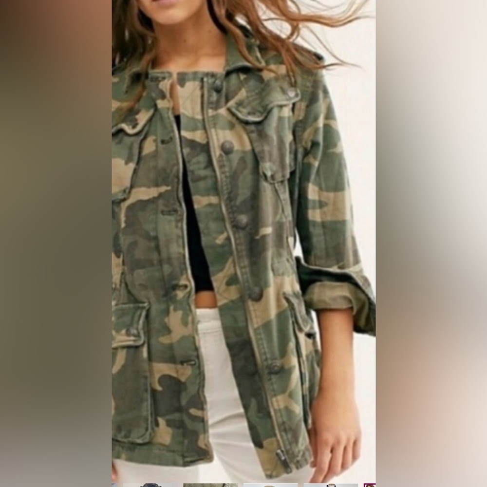 NWT FREE PEOPLE Not Your Brother's Green Camo Print Surplus Jacket sz small - Picture 6 of 15